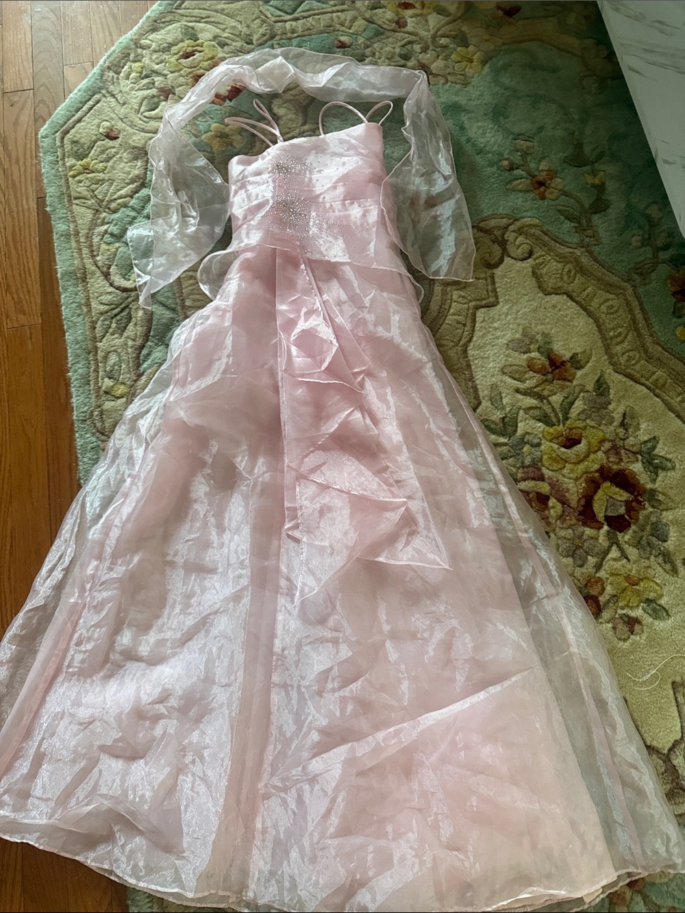 Pink Sparkle Organza Girls' Dress with Sheer Shrug